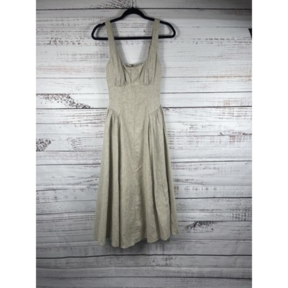 Abercrombie & Fitch Dress Womens XS Beige Square Neck Maxi Fit Flare Sundress - Picture 3 of 13